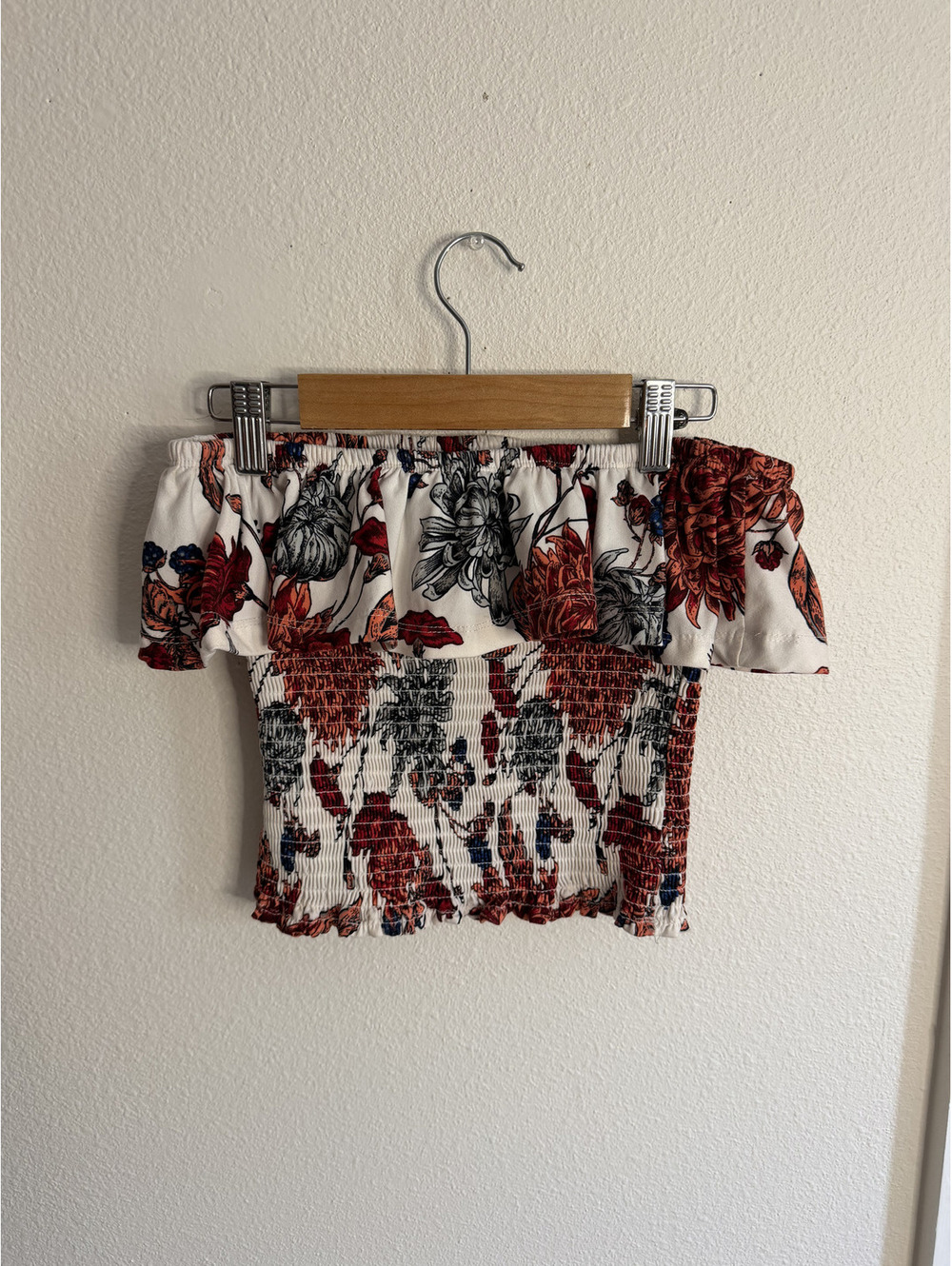 Hot & Delicious Floral Smocked Off Shoulder Crop Top Boho Y2K M